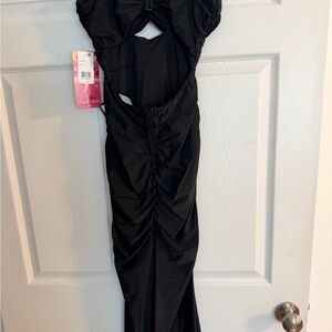 Emerald Sundae Black Ruched Cutout Evening Dress